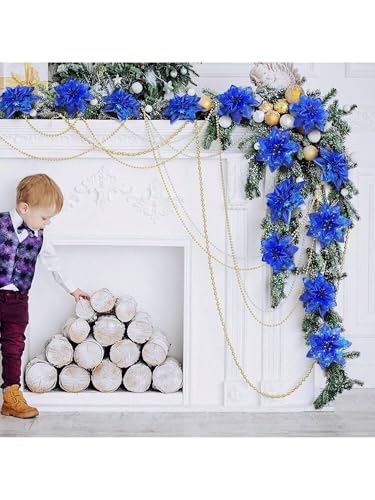 5pcs Blue Christmas Tree Ornament Hanging Decoration - Featuring Delicate Sparkles on The Petals, Suitable for Home Décor, Wedding Celebrations, and Festive Decorations. - Medaid International