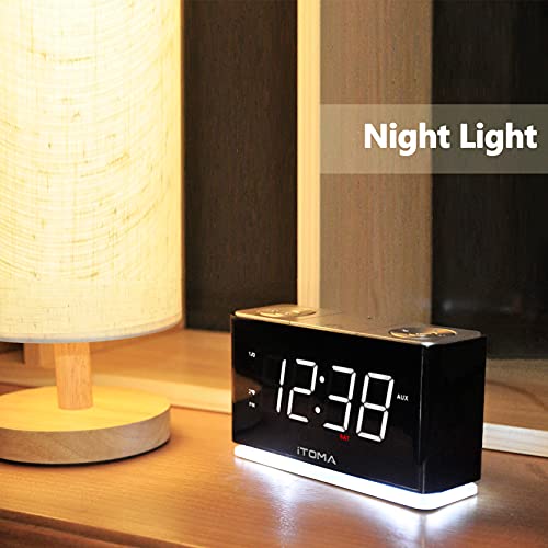iTOMA - Dual Alarm Clock with Snooze, USB Charging, Dimmer Control & Night Light
