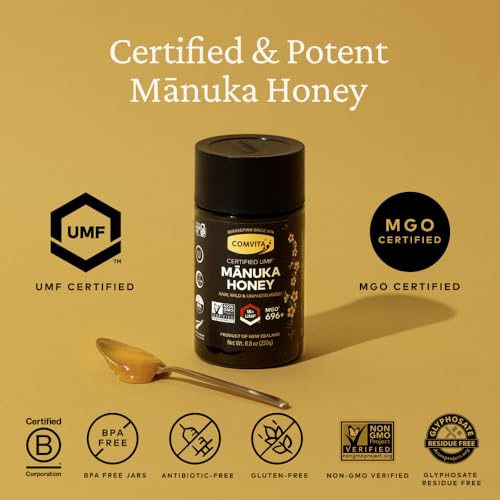 Comvita Manuka Honey UMF 18+ (MGO 696+) - Raw Manuka Honey New Zealand, Pure & Unpasteurized, Superfood for Immune Health, Use in Tea, Wild, Monofloral, Non-GMO - 250g (8.8 oz) - Medaid International