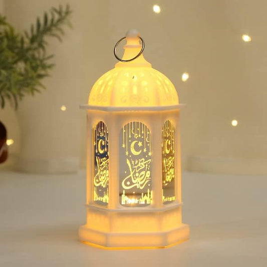 Coomir - Battery-Powered White Ramadan Lantern with Moon Star Design
