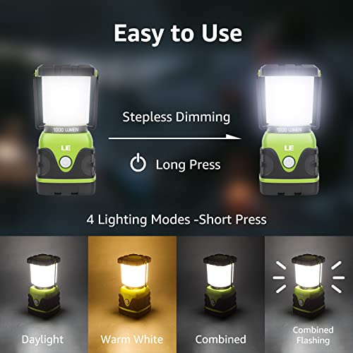 Lepro - 1000 Lumen Dimmable Camping Lanterns, Battery Powered, Pack of 2