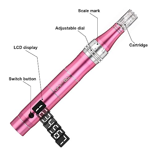 Tbphp - TBPHP M1 Microneedling Pen Kit with 12 Replacement Cartridges, Adjustable Depth for Face & Body (Pink)