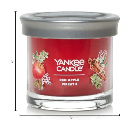 Yankee Candle Small Tumbler Scented Candle with up to 40 Hour Burn Time, Premium Plant Wax Blend for Consistent Burn, 4.3 oz Tumbler Candle with Room Filling Fragrance, Red Apple Wreath - Medaid International