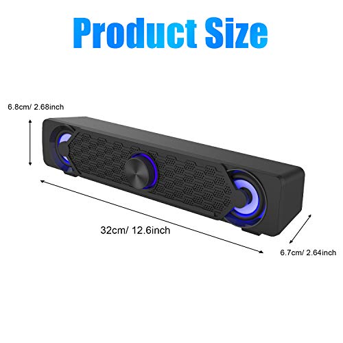 Smalody - Mini Wired USB Computer Speakers with LED Light, Ideal for Gaming