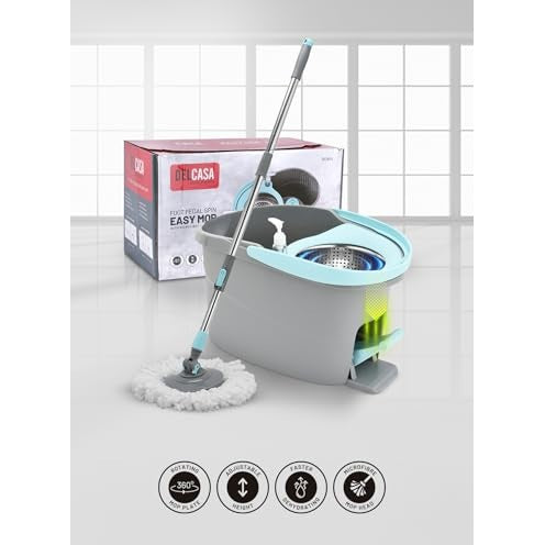 Delcasa Easy Wring & Clean Spin mop & Bucket Set with Foot Pedal Floor mop with Spinning Wringer Turbo Refill 100% Microfibre mop Head - Medaid International