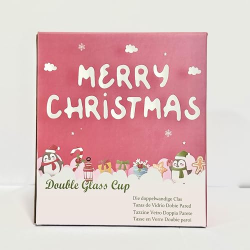 Binoster Cute Mugs Christmas Gifts Coffee Mug Double Walled Glass Mugs Milk Tea Espresso Cup Christmas Tree Decorations Christmas Funny Gifts for Women Men Kids Girls Her Best Friend（Pink） - Medaid International