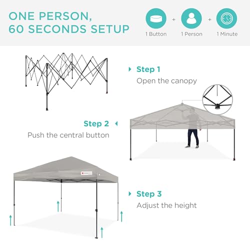 Best Choice Products 10x10ft 1-Person Setup Pop Up Canopy Tent Instant Portable Shelter w/ 1-Button Push, Case, 4 Weight Bags - Light Gray|B0C883F2TP