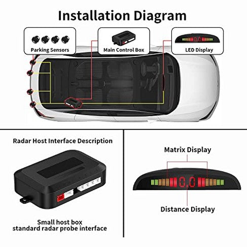 COCAR - Car Reversing System With 4 Parking Sensors And LED Display