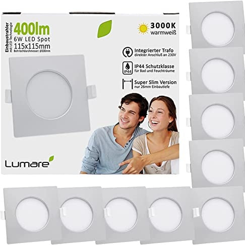 Lumare - 9X LED Recessed Spotlight 6W | IP44 Extra Flat Silver | 26mm Depth