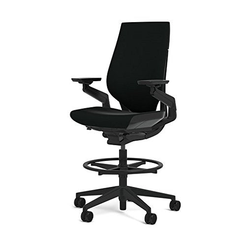 Steelcase Gesture 442 Stool Chair - Cogent: Connect Licorice Fabric, Shell Back, Dark on Dark Frame, Polished Aluminum Base - Medaid International
