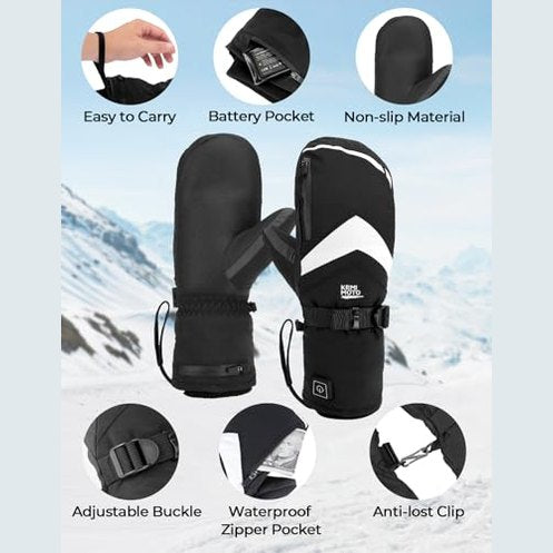 KEMIMOTO - Heated Gloves with 2500mAh Battery, 3 Heating Levels for Skiing & Fishing