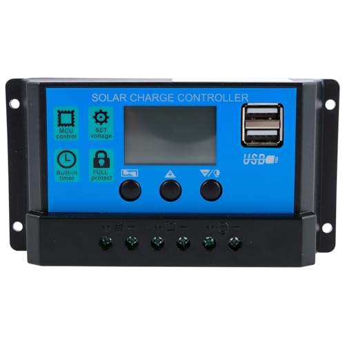 30A - PWM Solar Charge Controller, 12V/24V, USB, LCD Display, Multiple Modes