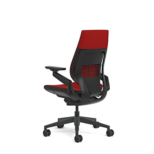 Steelcase Gesture Office Chair - Cogent Connect Scarlet Red Upholstered Wrapped Back Black Frame Medium Seat Black Seat/Back/Arms Hard Floor Caster Wheels - Medaid International