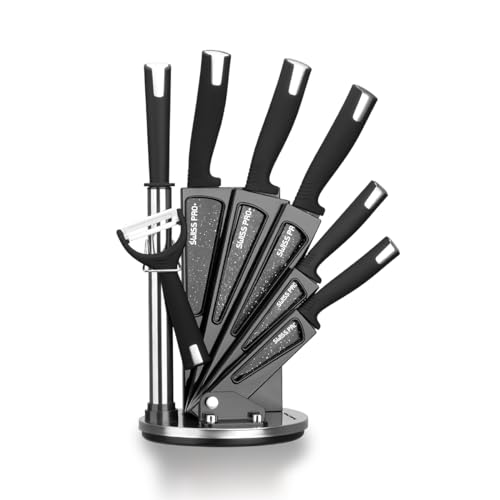 Swiss Pro+ - 8-Piece Stainless Steel Knife Set with Chef's Knife, Knife Block