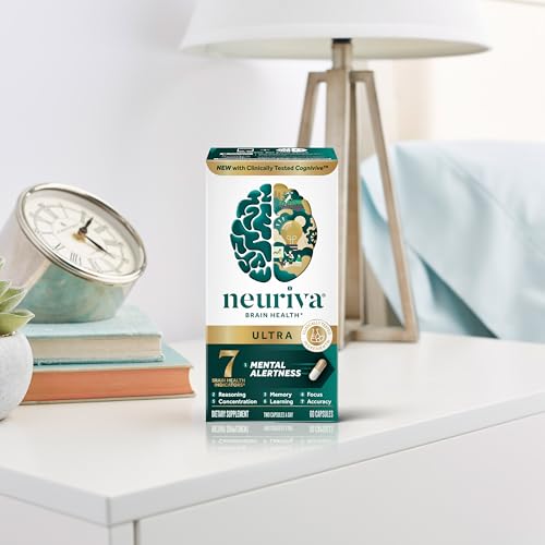 NEURIVA Ultra Decaffeinated Clinically Tested Nootropic Brain Supplement for Mental Alertness, Memory, Focus & Concentration, Cognivive, Neurofactor, Phosphatidylserine, Vitamins B6 B12, 60 Capsules - Medaid International