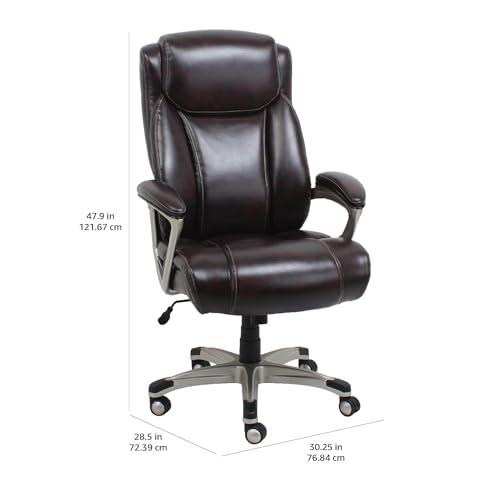 Amazon Basics Big and Tall Executive Chair - Adjustable with Armrest, 350-Pound Capacity,28.5D x 30.25W x 47.9H in, Brown with Pewter Finish - Medaid International