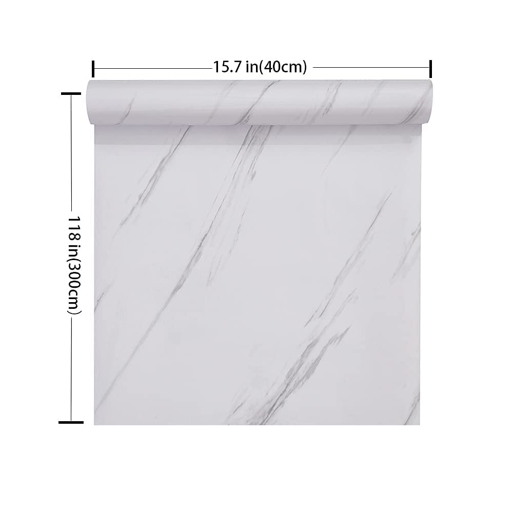 Glossy Marble Paper Granite Gray/White Wallpaper Peel and Stick Wallpaper Self Adhesive Removable Wallpapers 15.8″ ×118″ Waterproof Countertop Paper for Cabinet Countertop Furniture Kitchen Viny Film - Medaid International