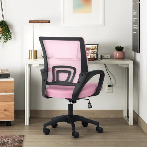 Athena Collection Computer Office Chair, Ergonomic Desk Chair with Rolling Wheels, Mesh Back Support and Height Adjustable, Small and Comfy for Home Office, Study, Pink - Medaid International