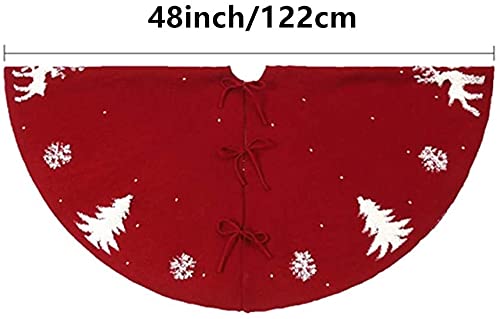 Dremisland Christmas Tree Skirt, Cable Knit Knitted Thick Rustic Tree Skirt for Xmas Holiday Decoration- 3D Elk and Christmas Tree (36in, Red) - Medaid International