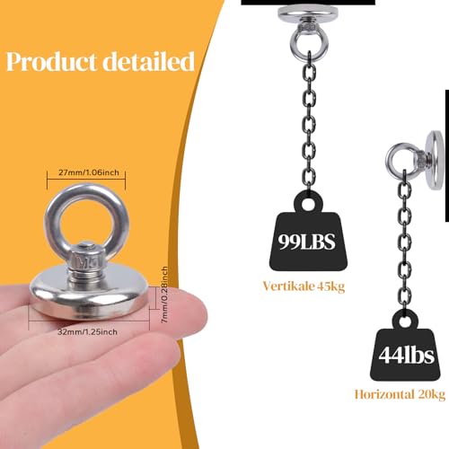 Min Ci - 12x32mm Neodymium Magnet with 45kg Pull Strength, Hook & Eye