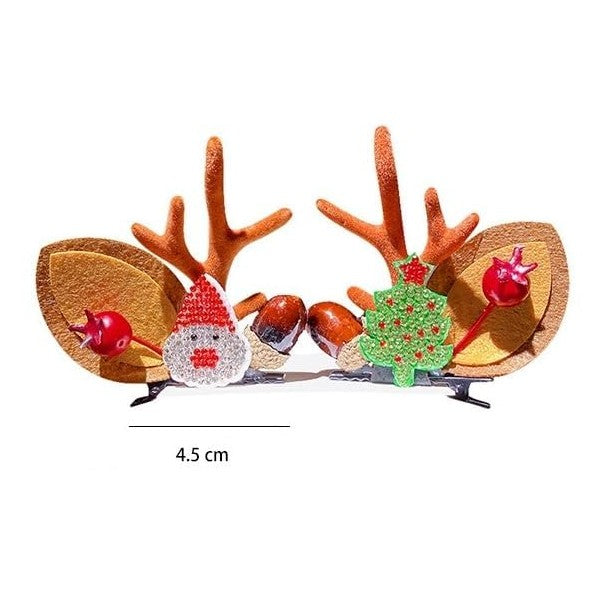 Christmas Antlers Hair Clips 4 Kinds Hairpins with Reindeer Headband Horn and Ear Deer Christmas Party Hair Accessories Supplies for Adult and Kids (A-1 Pair) - Medaid International