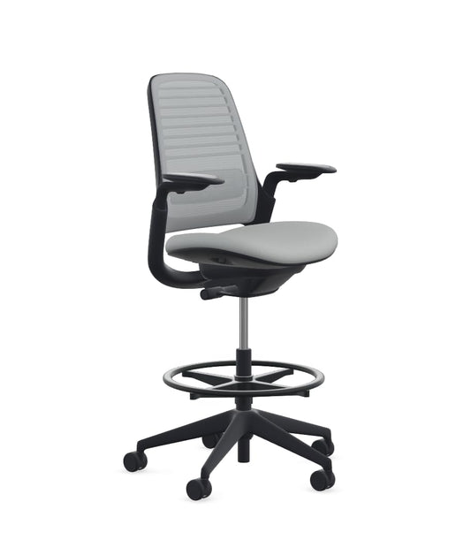 Steelcase Series 1 Stool Chair, Graphite Frame with 3D Microknit Fabric (Nickel) - Medaid International