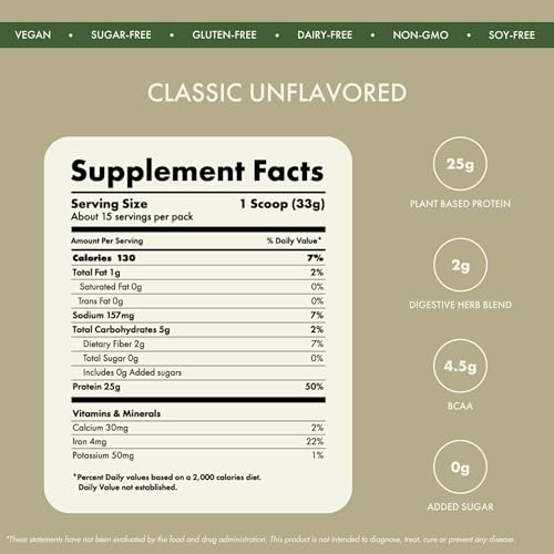 cosmix No-Nonsense Plant Protein, 25g Organic Brown Rice & Pea Isolate, Plant Based, Vegan, Gluten/Dairy Free, Sugar Free, Classic Unflavoured, 1.1lb (1pk, 13 Servings) - Medaid International