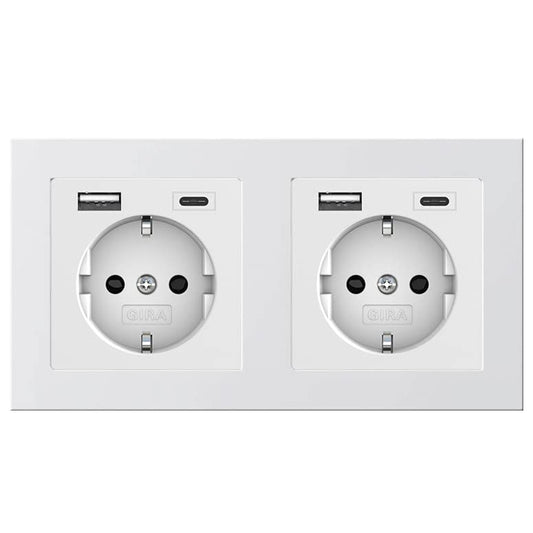 Gira - USB Set E2 Pure White Matte with 2x USB Sockets & Double Frame