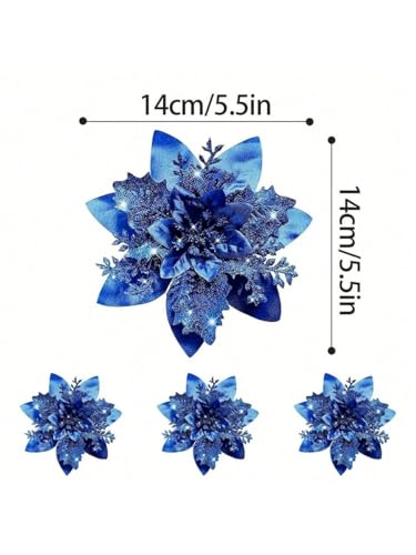 5pcs Blue Christmas Tree Ornament Hanging Decoration - Featuring Delicate Sparkles on The Petals, Suitable for Home Décor, Wedding Celebrations, and Festive Decorations. - Medaid International