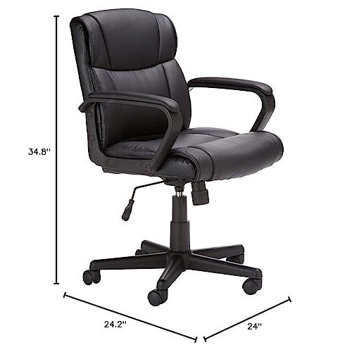 Amazon Basics Office Computer Task Desk Chair with Padded Armrests, Mid-Back, Adjustable, 360 Swivel, Rolling, 275 Pound Capacity, 24.2"D x 24"W x 34.8"H, Black Faux Leather - Medaid International