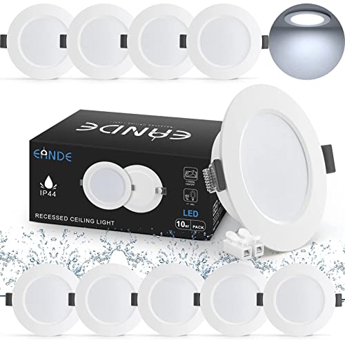 Eande - 10 x 5W LED Recessed Spotlights, IP44 Waterproof, Cool White 6500K