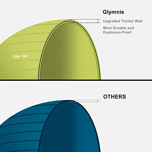 Glymnis - Anti-Burst Yoga Ball for Fitness, Stability, Slip Resistant, Quick Pump