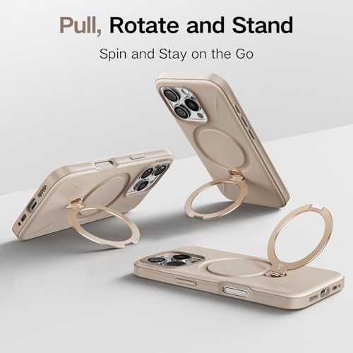 TORRAS 360° Spin Stand for iPhone 16 Pro Case, Fit for Magsafe, Hard PC Mil-STD Protective Scratch-Resistant Case for iPhone 16 Pro Phone Case, Ostand Spin, Dune Beige, 6.3 inch - Medaid International