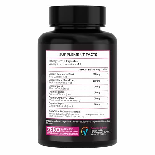 EVERYDAY NUTRITION Organic Fermented Beet Root, Black Maca, Carrot, Spinach, Cranberry, Ginger |Enhanced Overall Health for Women & Men | Made in USA | 90 Veggie Capsules - Medaid International