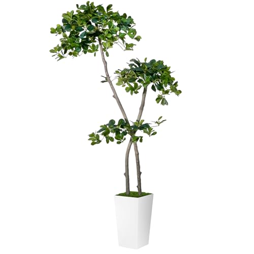 5ft Tall Artificial Black Olive Tree with 959 Lifelike Leaves, Fake Plant in White Tall Planters, Faux Olive Tree with 2 Poles for Living Room Office Garden Decor - Medaid International