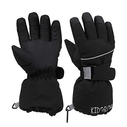 Qkurt - Kids Skiing Gloves, Warm Windproof Mittens for 4-14 Years, Cold Weather Protection
