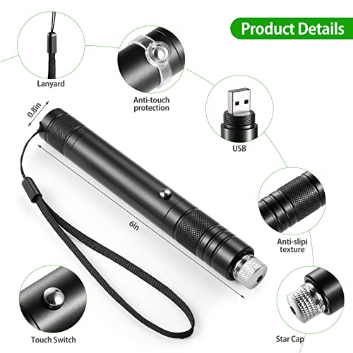 Green Laser Pointer High Power Rechargeable Lazer Pointer, Laser Pen with Long Range Adjustable Focus with Star Cap, Laser Pointer Pen Suitable for Outdoor, Astronomy, Cats Dogs (Green) - Medaid International