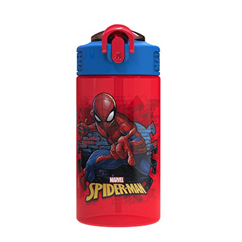 Zak Designs Marvel SpiderMan Kids Spout Cover and Built-in Carrying Loop Made of Plastic, Leak-Proof Water Bottle Design (BPA-Free), Red, 16oz|B07BK26C9Y