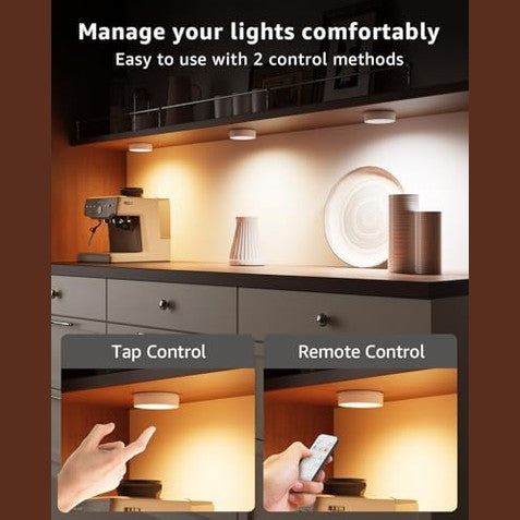 Tedmos - Rechargeable Puck Lights with Remote, 2400mAh Battery, USB LED