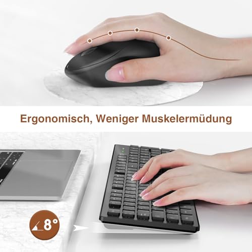 Qcen - Ergonomic Wireless Keyboard & Mouse Set, Quiet, Numeric Keypad, 2.4 GHz