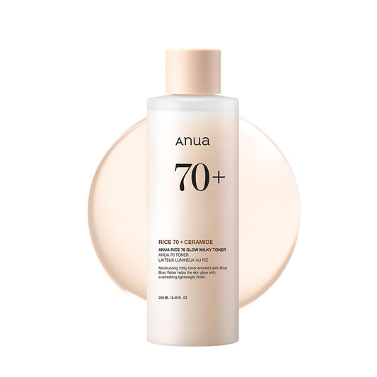 ANUA Rice 70 Glow Milky Toner, for Glass Skin, Rice Water, Niacinamide, Ceramides, Panthenol, Fragrance-Free, Non comedogenic, Fungal Acne Safe, Korean Skin Care, 250ml/8.45fl.oz. - Medaid International
