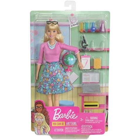 Barbie Teacher Doll, Blonde, With 10 Teaching Accessories, Including Spinning Globe And A Laptop That Opens And Closes, Gift For 3 To 7 Year Olds - Medaid - Lebanon