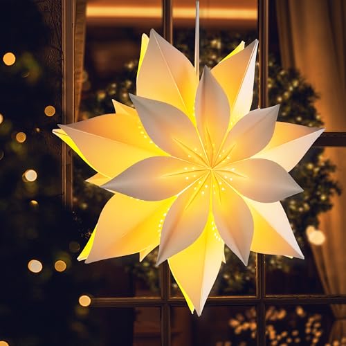 Eanloly - 3D LED Star Paper Lantern, 18" Eco-Friendly Holiday Decor, Twinkle Lights