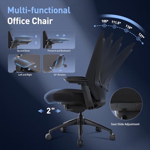 COLAMY Ergonomic Mesh Office Chair, Computer Executive Desk Chair, Ergonomic Office Chair Lumbar Support with Flexible Backrest, Slide Seat, Blackgrey - Medaid International