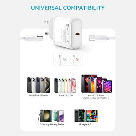 Tortoise Look - 20W Fast iPhone Charger with 2M USB C Nylon Cable, PD 3.0