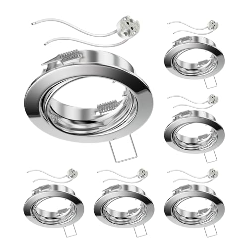 Ledscom.de - 6 Pieces Chrome Swiveling Recessed Ceiling Frame with GU5.3 Socket