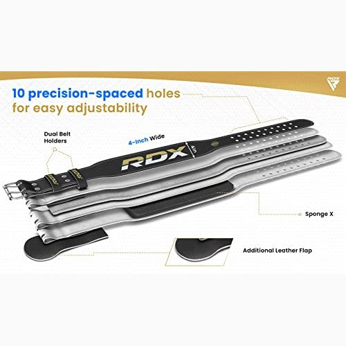 RDX - 4 Inch Leather Weightlifting Belt for Bodybuilding & Powerlifting Support