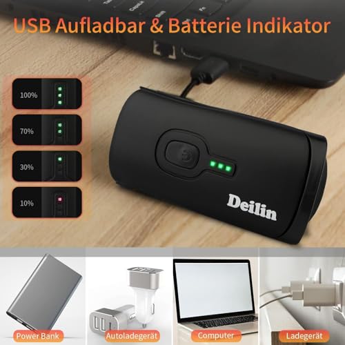 Deilin - 70 Lux USB Rechargeable Bicycle Light Set, IPX5 Waterproof, 3 Modes