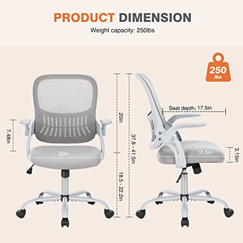 Sweetcrispy Ergonomic Office Desk Chair Mesh Adjustable Swivel Mid-Back Computer Chair with Lumbar Support Comfy Flip-up Arms for Home Office - Medaid International