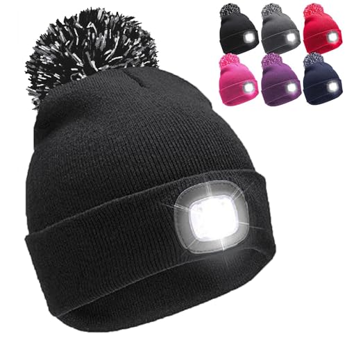 OnlyBee - Kids Winter Bobble Hat with Rechargeable LED Light, 6 Colors